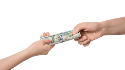 Transferring dollars from one hand to another, isolate