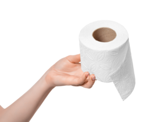 Toilet paper roll in hand, isolate