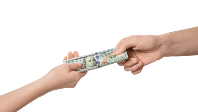 Transferring dollars from one hand to another, isolate