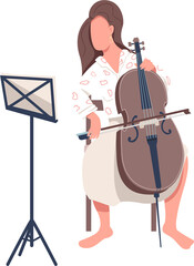Beautiful lady playing violoncello semi flat color vector character. Sitting figure. Full body person on white. Simple cartoon style illustration for web graphic design and animation © IMG visuals characte