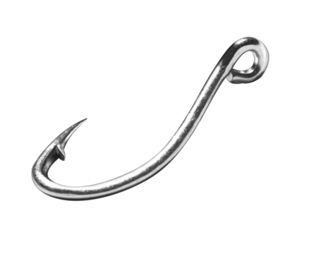Single fish hook isolated on transparent background. png file