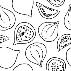 Seamless vector pattern with figs on a white background. Doodle fruits. For wallpaper, wrapping paper, textile, postcards, web page background, interior decor, menu. Cartoon design.