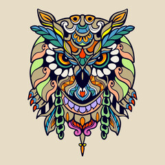 Colorful Owl mandala arts isolated on white background