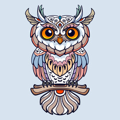 Colorful Owl mandala arts isolated on white background