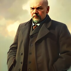 Illustrated portrait of Vladimir Ilyich Ulyanov Lenin, Russian revolutionary and politician