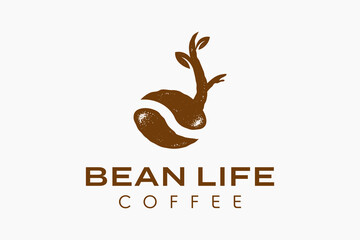 hand drawn coffee bean growing logo premium