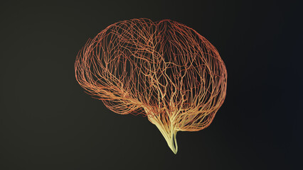 Human brain made out of lines. Brain medical Concept. 3D Rendering.