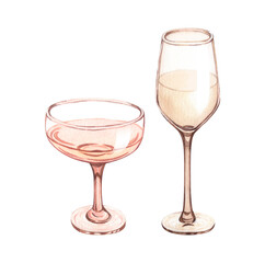 Watercolor white wine in a glass isolated on white background. Hand drawn illustration perfect illustration for design wine.