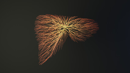 Human liver made out of lines. Medical Concept. 3D Rendering.