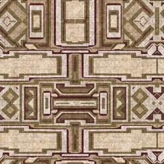 Sepia brown geometric canvas effect seamless texture. Material geo organic pattern. Worn vintage decorative design. 