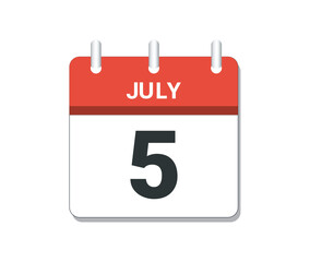 July 5th calendar icon vector.
