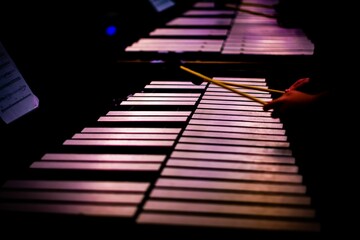 Beautiful shot of hands of a musician playing the marimba