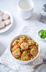 Kidney beans tomato paste sausage rice stew in a bowl