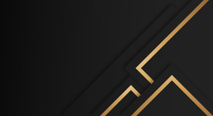 Abstract Premium Black Geometric Overlap Layers with Stripes Golden Lines Luxury Style Background