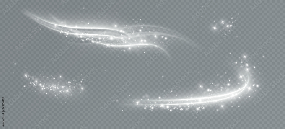 Fototapete Magic spiral with sparkles.White light effect.Glitter particles with lines.Swirl effect.