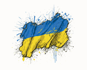Flag of Ukraine, ink painted vector illustration with a grunge texture