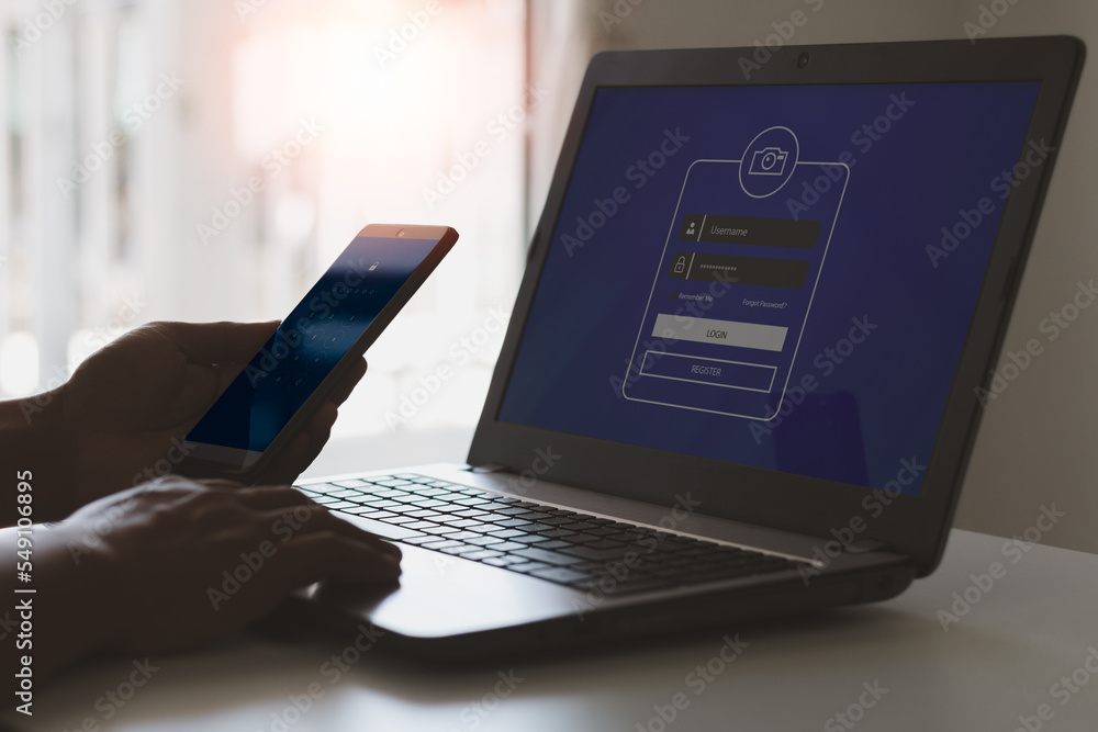 Poster phishing, mobile phone hacker or cyber scam concept. password and login pass code in smartphone. onl