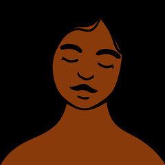 Rostro de mujer latina y morena con los ojos cerrados