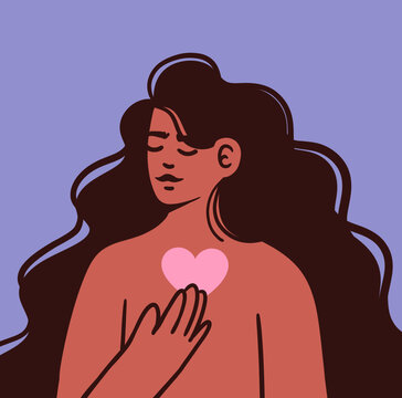 Mujer latina tocando su coraz&oacute;n