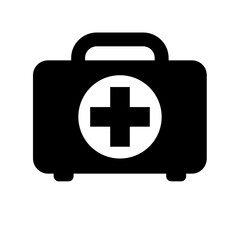 Fototapeta premium First aid kit icon. Black first aid kit icon on white background. Vector illustration. Symbol of first aid kit