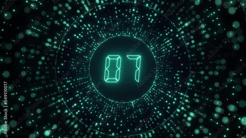 Poster modern glow countdown one minute animation from 10 to 0 seconds. 4k. alpha channel. animation on dar