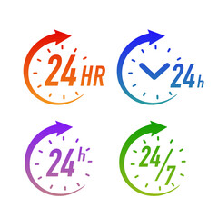 24 hours timer vector symbol gradient color style isolated on white background. Clock, stopwatch, cooking time label. 10 eps