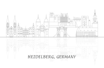 Fototapeta premium Outline Skyline panorama of city of Heidelberg, Germany - vector illustration