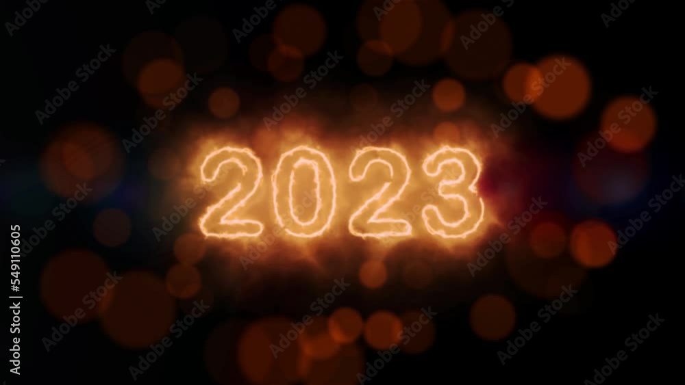 Poster spectacular happy new year 2023 golden glow particle loop animation with bokeh. modern shimmering en