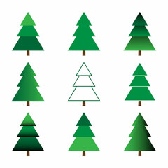 Collection of Christmas green trees, modern flat design