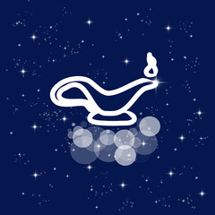 Magic lamp. Banner, illustration with dark blue color background.  New concept backdrop, glitter effect new