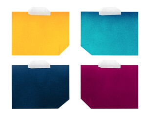 vibrant, colorful sticky notes with adhesive tape strips on transparent, background, isolated,...