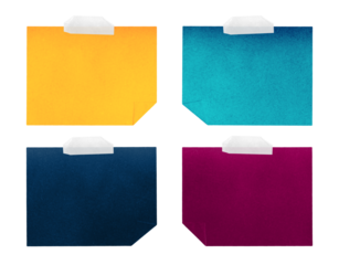 vibrant, colorful sticky notes with adhesive tape strips on transparent, background, isolated, extracted, png file