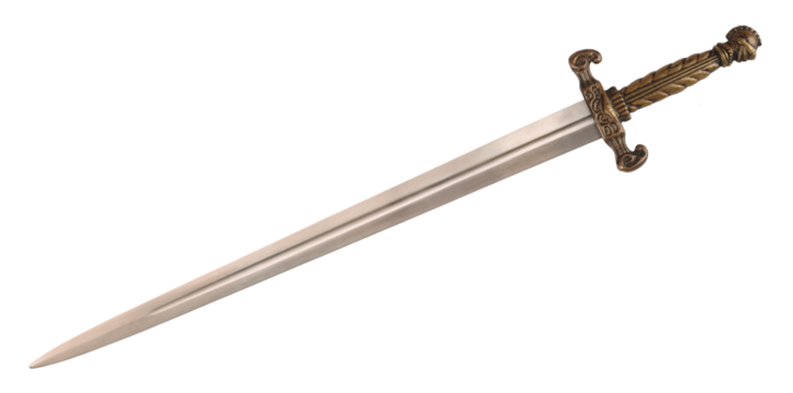 Old sword medieval weapon blade knight equipment with ornate handle isolated on white background