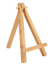 Classic wooden tripod easel isolated on white background