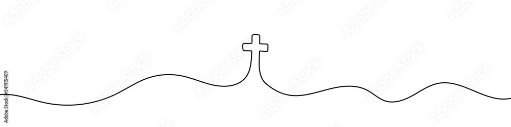 Poster continuous line drawing of christian cross. religious cross one line icon. one line drawing backgrou