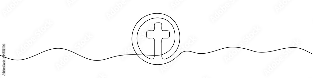 Poster continuous line drawing of christian cross. religious cross one line icon. one line drawing backgrou