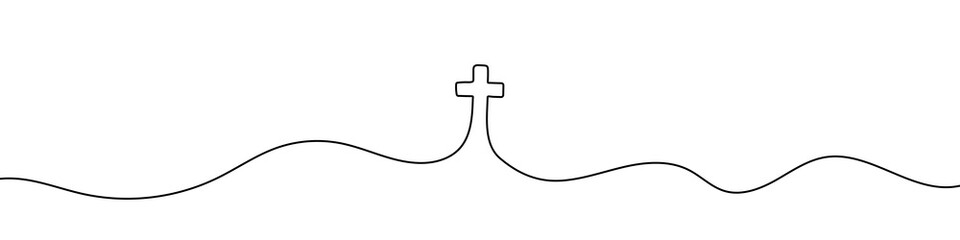 Continuous line drawing of christian cross. Religious cross one line icon. One line drawing background. Vector illustration. Cross black icon - obrazy, fototapety, plakaty
