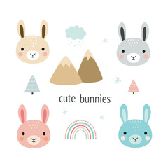 cartoon card of cute bunny, design for kids