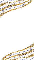 Gold glitter textured frame with ultramarine tiny stars. Isolated stationary element for a social...