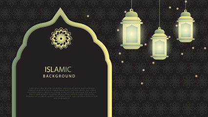 ramadan kareem background with beautiful gold and black colour design with lantern