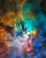 The Lagoon Nebula in space. Colorful and vibrant rainbow constellation.  Digitally enhanced. Elements of this image furnished by NASA.