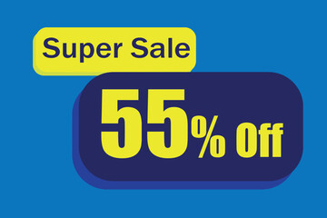 55% off super sales retail stores. Blue and yellow rectangle. Big yellow numbers with blue letters at the top. Ideal for product clearance and shopping and black friday promotions.