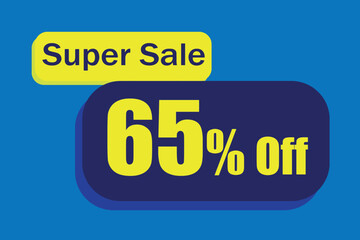 65% off super sales retail stores. Blue and yellow rectangle. Big yellow numbers with blue letters at the top. Ideal for product clearance and shopping and black friday promotions.
