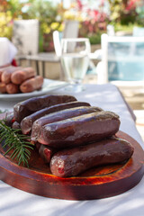 raw blood sausage on table