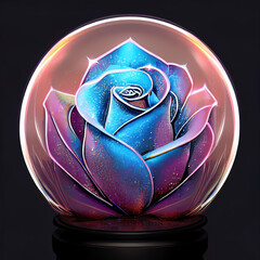 A beautiful delicate multi-colored magic rose in a glass bowl, a rose in a flask.