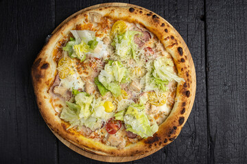 delicious pizza with cheese and vegetables
