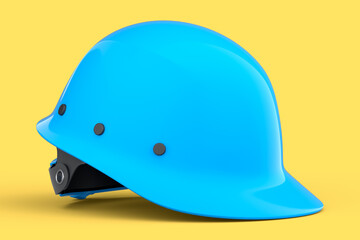 Blue safety helmet or hard cap isolated on yellow background