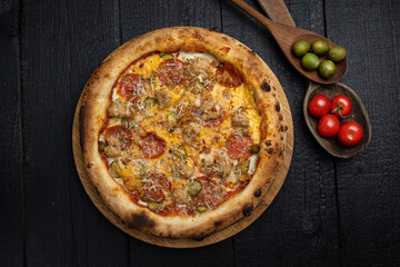 delicious pizza with cheese and vegetables
