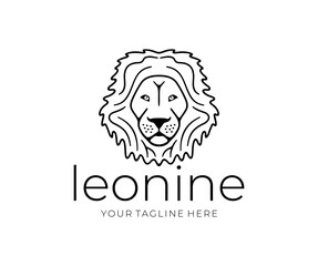 Lion head, leonine, animal, predator, nature and wildlife, logo design. Muzzle of a lion, lion face, silhouette and line style, vector design and illustration