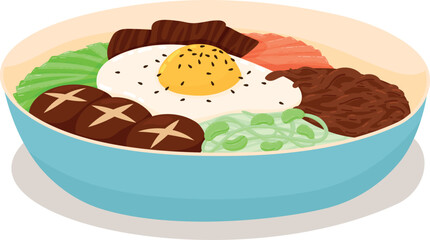 Bibimbap Korean Traditional Food. Rice Mixed with Various Ingredients in Blue Bowl